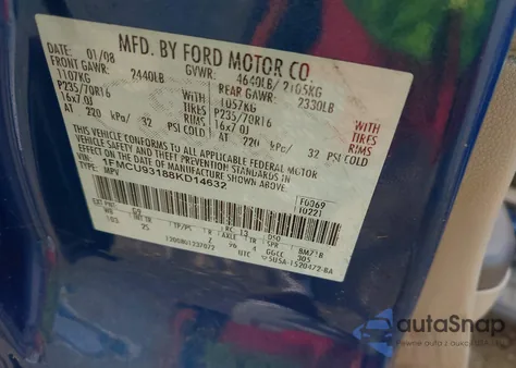 2008 Ford Escape Xlt из США, поврежденный, VIN 1FMCU93188KD14632